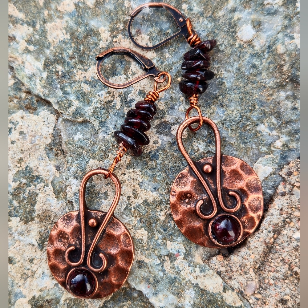 Blood Moon Garnets On Weathered Copper Earrings For The Modern Tribal Warrior